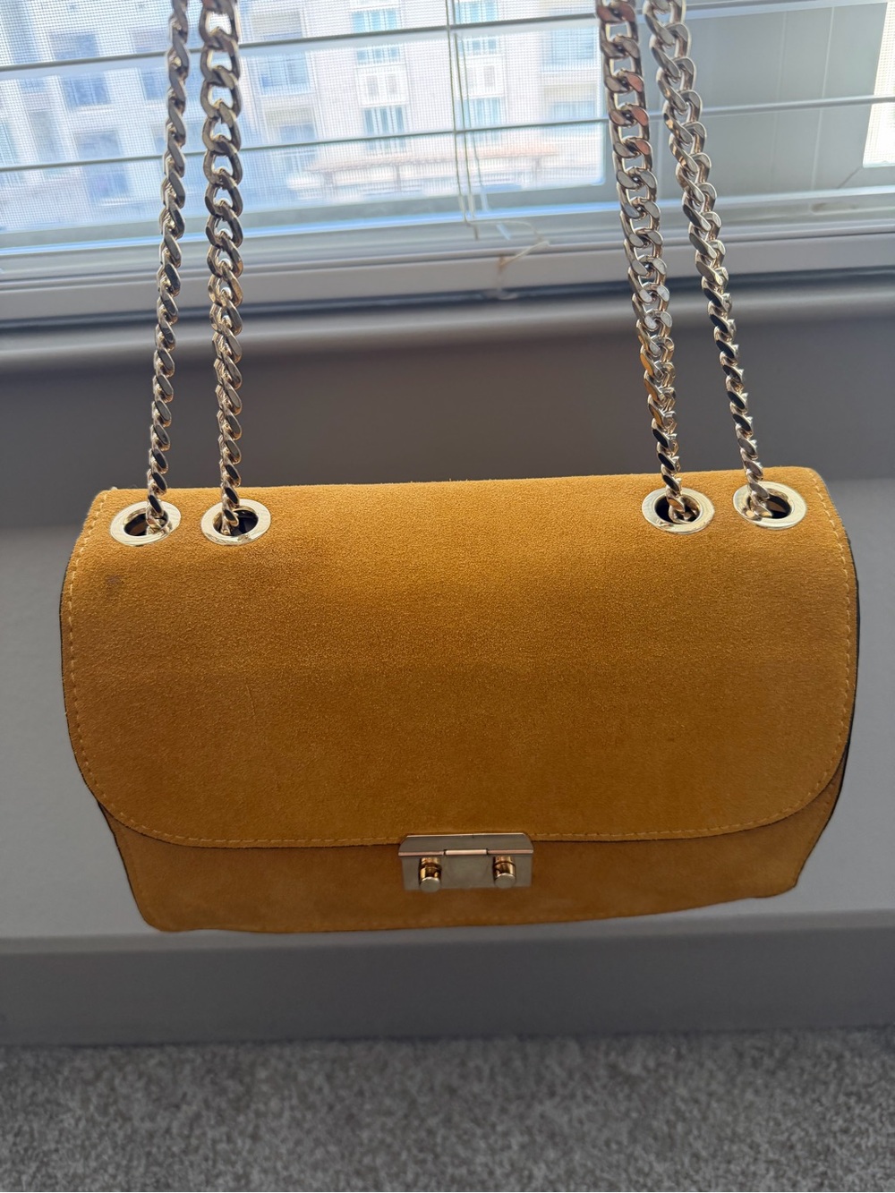 Mango Mustard Suede Chain Shoulder Bag